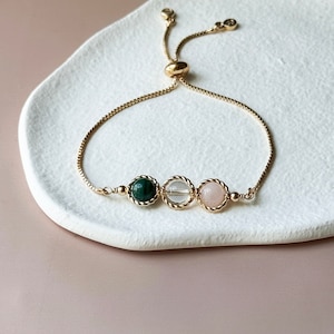 Taurus Crystal Bracelet｜Malachite, Clear Quartz, Rose Quartz | Zodiac Stone Jewelry Gift｜Birthday Gift