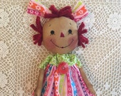 Rainbow Heart Annie/ primitive raggedy annie doll/ handmade soft cloth doll/ faap