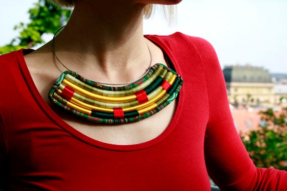 NIKKI Tribal Statement Thread Neck Piece. Art Jewelry Ethnic