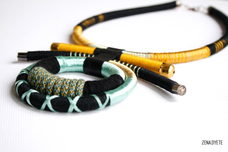 Statement Rope Necklace Black Mustard Tourquise Colored Etsy