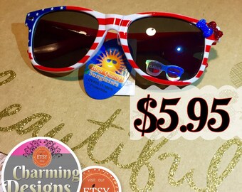 SALE- Fourth of July Leg Sunglasses UV400 & Patriotic Flag Sun glasses Flag Sunglasses - READY to SHIP! Charming Designs