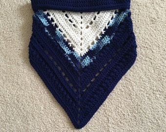 Handmade Crochet Cowl Scarf: Denim Blues Bandana Cowl
