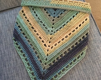 Handmade Crochet Triangle Cowl Scarf: Blue Tan Green Bandana
