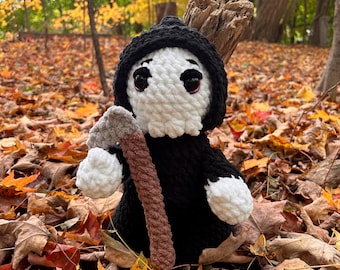Crochet Grim Reaper Plushie: Handmade Halloween Goth Decor