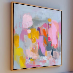 Original buntes abstraktes Gemälde - 90x90 cm Rosa Moderne Kunst auf Leinwand