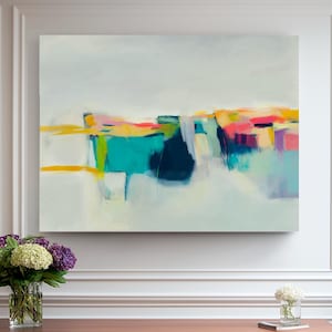 オリジナル抽象画：赤オレンジミックスメディアキャンバスアート（40x32、100 x 80 cm）