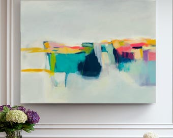 Original Abstract Painting: Red Orange Mixed Media Canvas Art (40x32, 100x80 cm