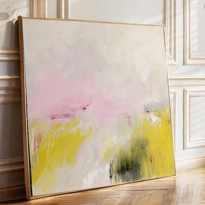 Große abstrakte Landschaft, Kunstdruck Gelb & Pink