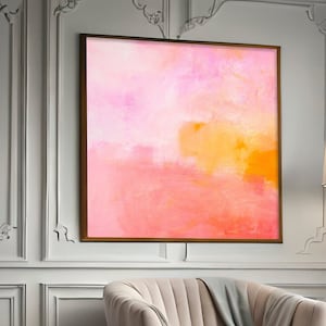 Vibrant Orange and Pink Original Abstract Painting - Colorful minimalist abstract art, Modern Living room wall decor, 36x36