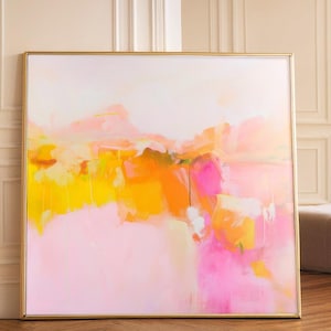 Abstract wall art, Yellow and pink painting print, Extra large Modern abstract artwork, vivid wall decor, colorful wall art