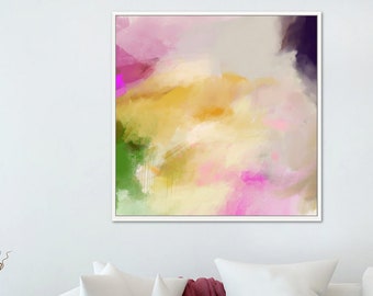 Large modern print in Yellow, modern art print, pink and yellow, above bed decor wall print, blush pink wall art