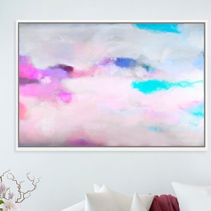 Pink clouds wall art extra large abstract print, Blush Canvas Print, White Home Decor, Vibrant and colorful abstract painting