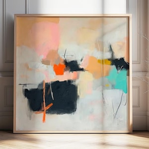Multicolor oil painting large abstract art print, Abstract modern contemporary painting, Statement living room wall decor in light colors