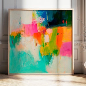 Bright colorful abstract and vivid painting print, multicolor abstract Funky wall art, modern wall art, office wall decor