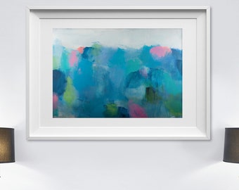 Blue large abstract art print, Teal extra large wall art print