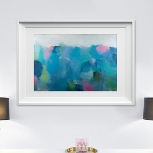Impresión de arte abstracto azul: Arte mural grande en verde azulado