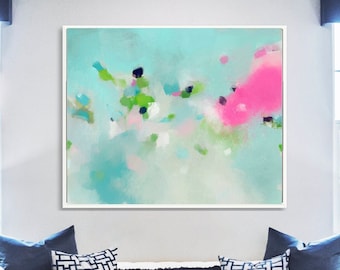 Lime green and Hot pink Abstract wall art print, Digital download Abstract vibrant painting