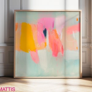 Pink Yellow Abstract Art Print: Modern Boho Wall Decor