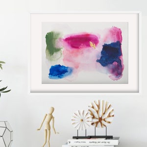 Original Watercolor Gold Leaf Painting: Pink Navy Glam Decor