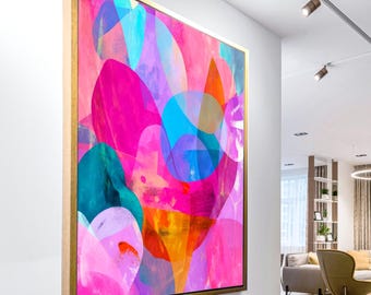 lebendige rosa magenta abstrakte Wandkunst, helle und bunte abstrakte Kunst, großes Gemälde