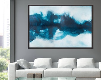 Blue abstract painting print with large brush strokes, japandi wall art decor by Camilo Mattis