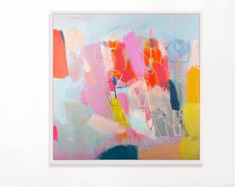 Extra Large Abstract Art Print: Pink Colorful Wall Decor, Set of Two