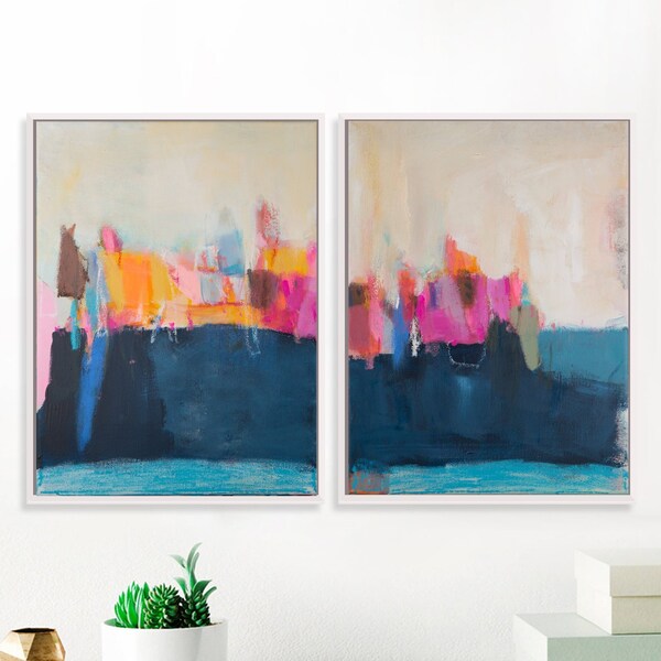 Original Abstract Painting, set of 2 Abstract paintings, Blue abstract landscape original, Painting set by Camilo Mattis