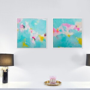 Blue Teal Abstract Painting Set: Original Acrylic Wall Art
