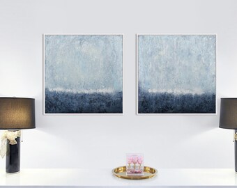 Original 2 piece wall abstract art art, Paintings on canvas, Blue and grey beach wall art set by Camilo Mattis