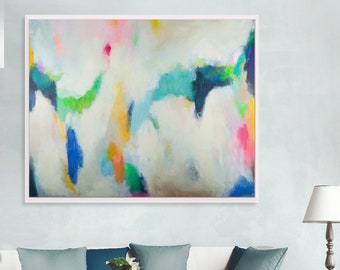 Extra large wall art abstract painting print, teal wall art decor by Camilo Mattis