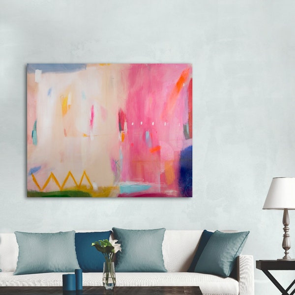 Abstract fine art print, pink wall art, large modern wall art, abstract painting print, beige wall decor, canvas print, Camilo Mattis