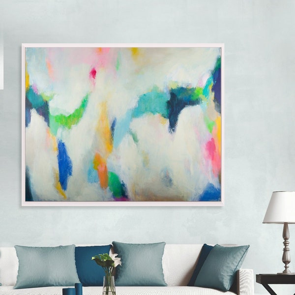 Extra large wall art abstract painting print, teal wall art decor by Camilo Mattis