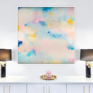 Abstract Painting Print: Light Pink & Blue Modern Wall Art