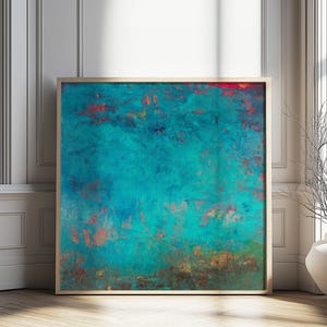 Teal original abstract painting, large crylic artwork on canvas, 36x36" Large bold wall art image 1