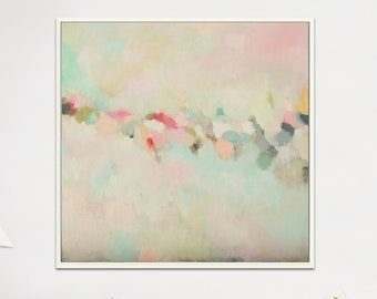 Abstract painting original on canvas, Blush and Teal artwork over coach by Camilo Mattis