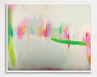 Pink abstract canvas art print, green extra large wall art canvas painting by Camilo Mattis
