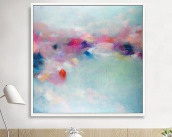 Blush pink extra large abstract print, turquoise livingroom wall art by Camilo Mattis