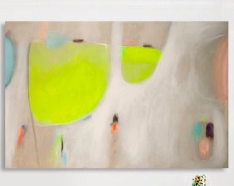 Apples in Green original abstract painting extra large wall art commision, chartreuse original abstract painting