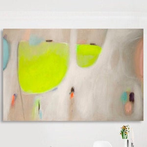 Apples in Green original abstract painting extra large wall art commision, chartreuse original abstract painting