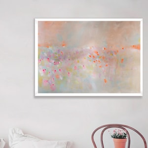 Abstract landscape painting, pastel colors art, pink, beige and orange