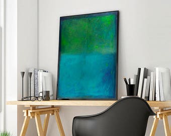 Large wall art , green blue geometric abstract painting, large abstract painting print, giclee wall art