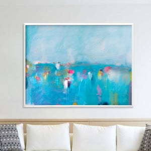 light sky blue extra large print, aqua ocean horizontal art seascape by Camilo Mattis