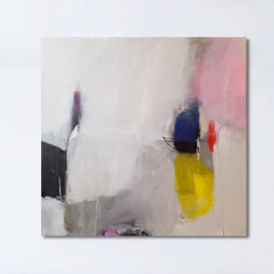 Large Abstract Giclée Art Print: Pink, White, Modern Acrylic