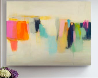 Large Multicolored Abstract Painting on Canvas - 'Dreaming'