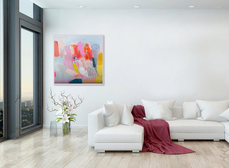 Living room decor with a modern wall art painting by Camilo Mattis