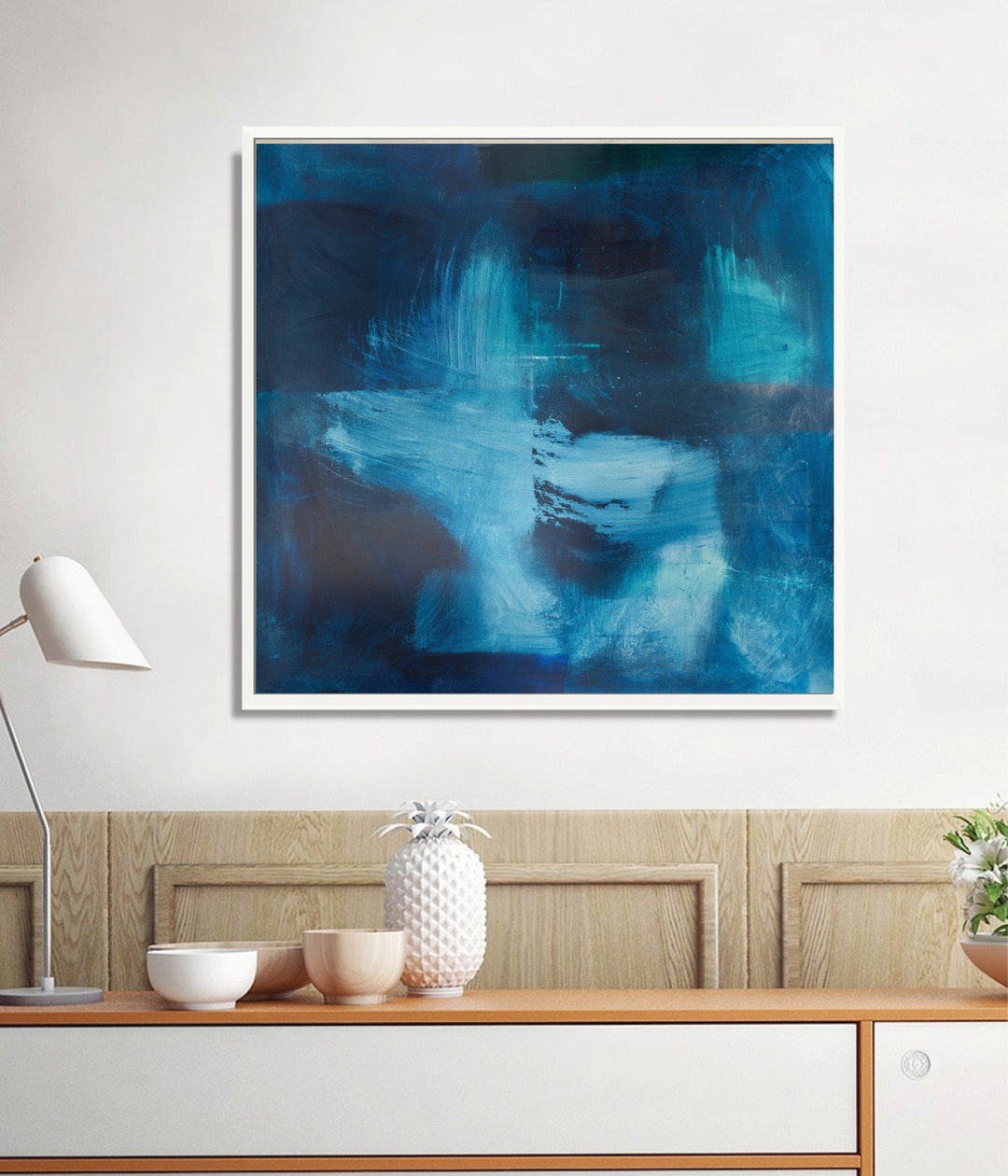 Navy Blue Gallery Wall Art Above Bed Decor Ideas, Modern Minimalist Xl