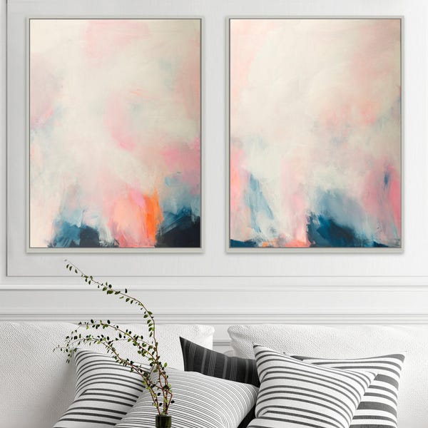 Pink and Blue Abstract Wall Art Set: Modern Giclée Prints