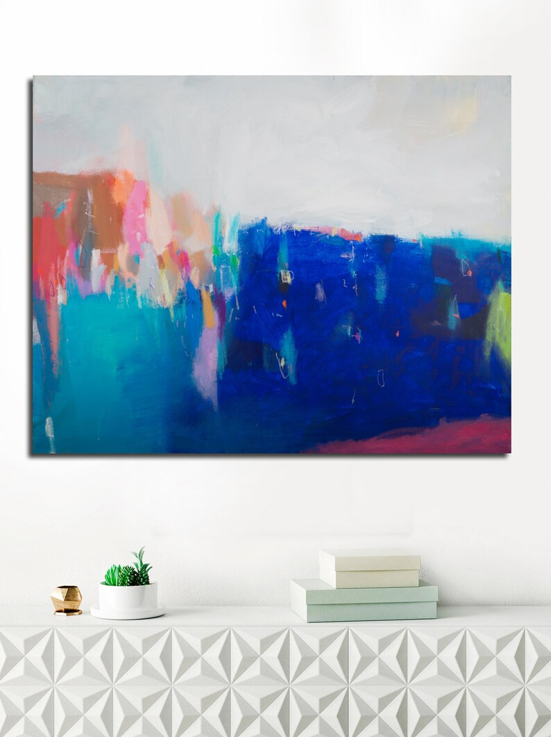 Blue Original Painting Coastal Wall Art Colorful Wall Art Etsy
