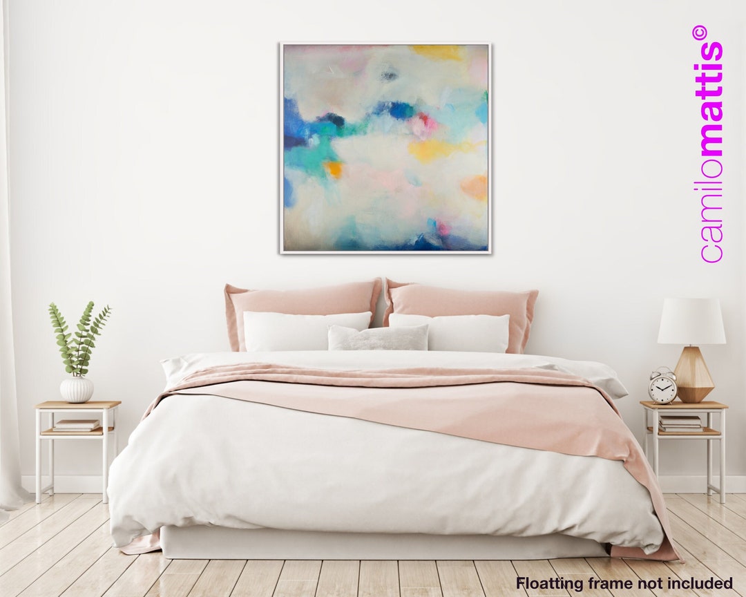 Teal Abstract Canvas Prints Colorful Extra Large Wall Art Etsy