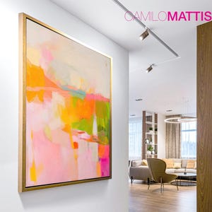 Bright Pink Abstract Landscape Art Print: Modern Living Room Decor